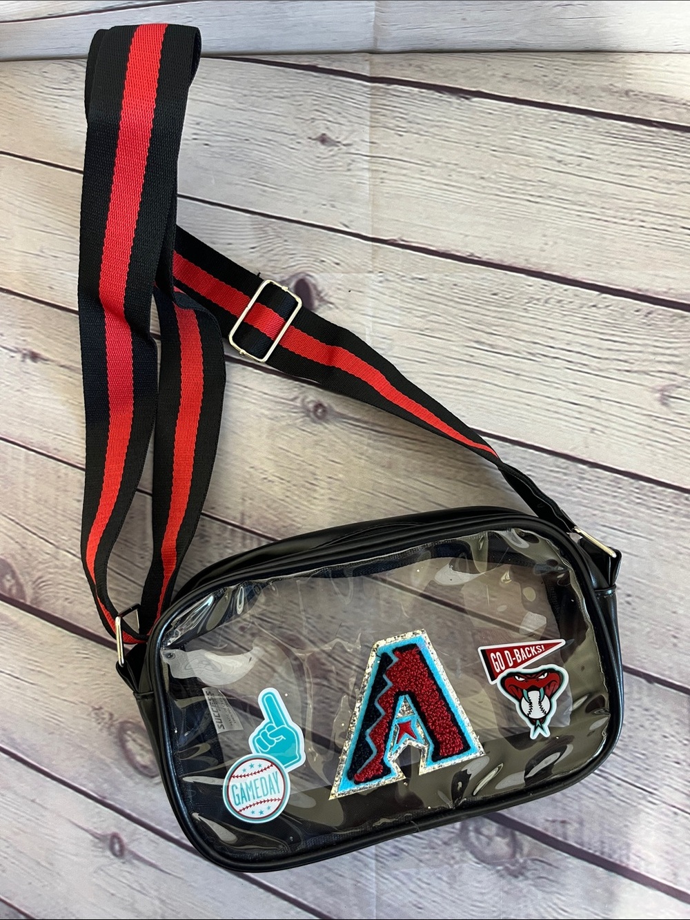 Clear Crossbody Bag with Red and Black Strap - Men Bags